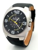 A DIESEL, ONLY THE BRAVE, BLACK LEATHER STRAP WATCH. ORIGINAL STRAP AND BUCKLE. IN FULL WORKING