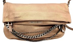 A Jimmy Choo Metallic Gold Leather Biker Bag. Metallic gold leather exterior with silver-tone