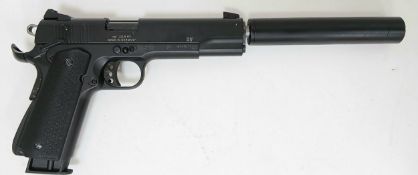 A Deactivated German Model GSG 1911 Semi-Automatic Pistol with Silencer. Calibre .22. Retractable