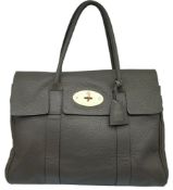 A Mulberry Bayswater Handbag. Charcoal grained leather exterior with gold-tone hardware, signature