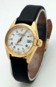 A Rolex 18K Gold Cased Automatic Ladies Datejust Watch. Model 6917. Black leather strap. 18k gold