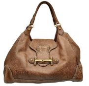 A Gucci New Pelham Large Hobo Shoulder Bag. Brown pebbled leather exterior with gold-tone