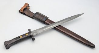 An Antique British Lee Enfield Dagger Bayonet. War department markings. Comes with leather scabbard.