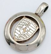 A STERLING SILVER, PORSCHE, PENDANT FOR CHAIN OR KEYRING. 26.4G. 8428