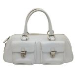 A Burberry White Leather Barrel Handbag. White grained leather exterior with silver-tone hardware,