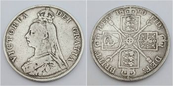 1890 SILVER DOUBLE FLORIN coin. Very fine/extra fine condition. Having bold and clear Detail to both