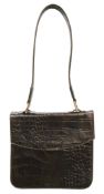 A Mulberry Brown Croc-Embossed Leather Shoulder Bag. Dark brown croc-embossed leather exterior
