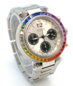 A Pasha de Cartier Multi-Gemstone Automatic Chronograph Ladies Watch. Stainless steel bracelet and