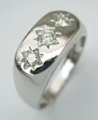 AN 18K WHITE GOLD, DIAMOND 3 STONE RING. GYPSY SET. 0.40CTW. 6.8G, SIZE P/Q. SC 7045