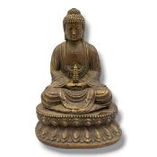 An antique Asian Bronze Figure of Amitābha Buddha. Seated in dhyāna (meditation) upon a finely