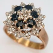 Magnificent Vintage 9 CARAT GOLD, SAPPHIRE and DIAMOND COCKTAIL RING. Full UK hallmark. 4.8 Grams.