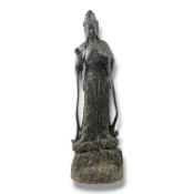 A hand Carved natural Agarwood Standing Bodhisattva Figure. The natural agarwood fragrance is well