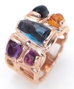 A Designer 'Bellarri' Fancy 14K Rose Gold Mult-Gemstone Cocktail Ring. Includes cabochons of