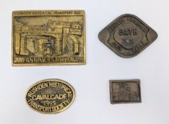 Four Heavy Brass and Bronze Vintage Collectible Motoring Interest Plaques. 5cm to 12cm Width.