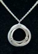 A Designer Marco Bicego Three Circle Diamond Pendant Necklace Featuring an 18K White Gold