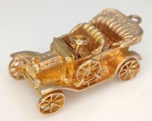 A 9K Yellow Gold Classic Car Pendant/Charm. 3cm. 6.3g.
