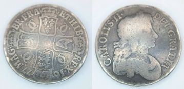 1677 CHARLES II SILVER CROWN coin. Fair/fine condition.