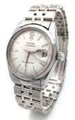 A Vintage Tudor Oysterdate 'Big Rose' Mechanical Hand-Wind Gents Watch. Stainless steel bracelet and