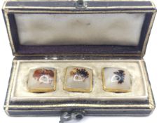 A 18k yellow gold vintage stone set shirt studs in original box, 5.4g total weight