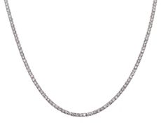 A W.G.I Certified 9K White Gold Lab Diamond Tennis Necklace. 152 round brilliant cut diamonds of