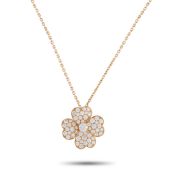 A Van Cleef & Arpels Cosmos 18K Rose Gold 1.55ct Diamond Pendant Necklace. Crafted from 18K Rose