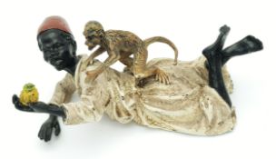 A Very Rare Franz Bergman Cold-Painted Bronze. A trader with a Monkey on his back! 11cm.