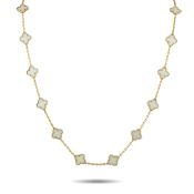 A Van Cleef & Arpels Vintage Alhambra 18K Yellow Gold White Coral 20-Motif Necklace. Crafted from