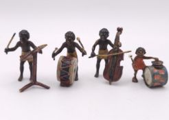 A COLLECTION OF FOUR BERGMAN COLD PAINTED BRONZE MUSICIANS. APPROX 4cms TALL, 74.4gms