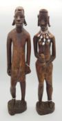 2X vintage hand-carved wooden Tribal sculptures. Total height 46cm.