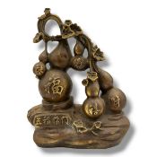 An antique Bronze 'Five Blessings' (Wufu Linmen) Gourd Group, Bearing a Qianlong Mark. Finely cast
