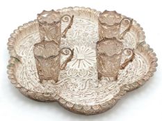 An Intricate Handcrafted White Metal Filigree Set - Features a central decorative tray, 20 x 20cm