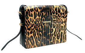 A Burberry Grace Leopard Print Shoulder Bag. Leopard-print leather exterior with black leather trim,