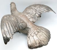 A Large Antique White Metal Sculpture of a Pigeon with Outstretched Wings. Poly-Plated. 16cm tall