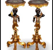 A Pair of Venetian Polychrome and Gilded, Carved Blackamoor Gueridon Stands. Circa 18th - 19th