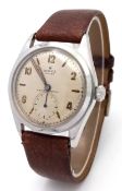 A Vintage Rolex Oyster Mechanical Gents Watch. Model 4499. Brown leather strap. Stainless steel case