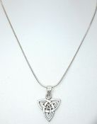 A 925 Sterling Silver Celtic Trinity Knot Pendant Necklace - 46cm length. The necklace is fitted