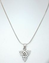 A 925 Sterling Silver Celtic Trinity Knot Pendant Necklace - 46cm length. The necklace is fitted