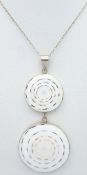 A 925 silver necklace with a dual-disc pendant. Total weight 21g. Approx 84cm length with a 7cm