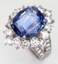 A Breath-Taking, GIA Certified, 950 Platinum, Natural Sapphire and Diamond Dress Ring. Set with a