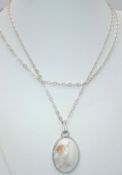 A 925 Sterling Silver large jasper Stone Set Pendant Necklace - 78cm length. The necklace is