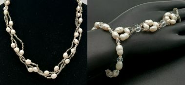 An Attractive Freshwater Pearl Necklace and Bracelet Set. The set is set with irregular freshwater