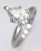 A 14k White Gold Pear-Cut Diamond Solitaire Ring. Circa 1.4ct diamond having J colour and SI2