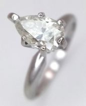 A 14k White Gold Pear-Cut Diamond Solitaire Ring. Circa 1.4ct diamond having J colour and SI2