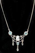 A beautiful 925 Sterling Silver Multi Gemstone Necklace - 44.5cm length. The necklace is set with
