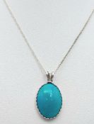 A 925 Sterling Silver turquoise Stone Set Pendant Necklace - 46cm length. The necklace is fitted