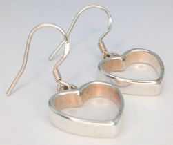 A Beautiful Pair of 925 Sterling Silver Open Heart Drop Earrings - 1.3cm x 1.4cm. Each earring is