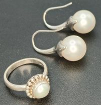 A Collection of 925 Sterling Silver Pearl Jewellery. Including a pearl dress ring, hallmarked 925