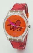 A Swatch, Valentine's Special, 1997, Pounding Heart, Rubber Strap Watch. Model GK237. In Its