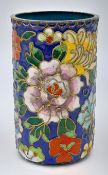 An Antique Chinese Cloisonné Enamel Brush Pot. Decorated with pink peony blooms, floral sprays and