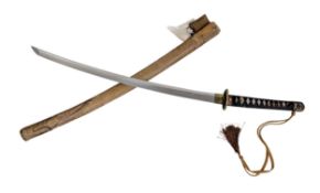 WW2 Japanese Officers Katana Sword. Complete with knot and leather scabbard cover. A bring back from